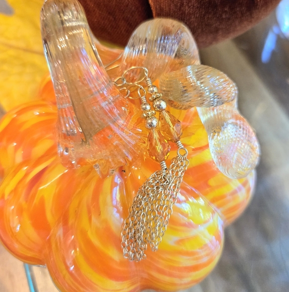 Orange Swarovski Crystal Gold Filled Tassel Dangle Bridgerton Earrings - Picture 5 of 6